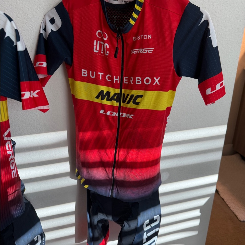 BUTCHERBOX PRO TEAM KIT Cycling Jersey - Red, Black, and Yellow.